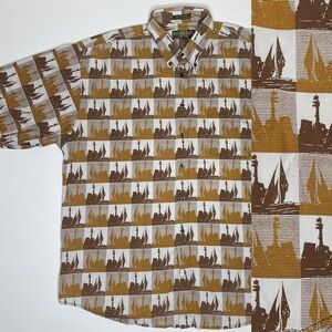 Vintage Button Front Short Sleeve Shirt Ships Graphic Sz XL